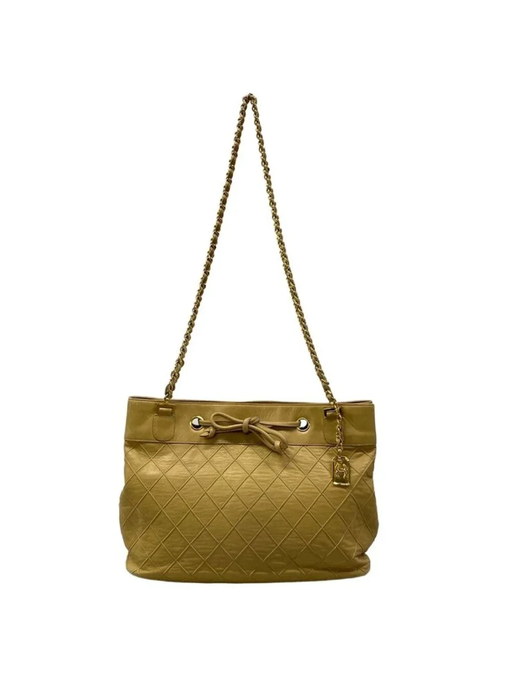 Chanel Shoulder Bag Bicolor Beige Gold Chain Lambskin